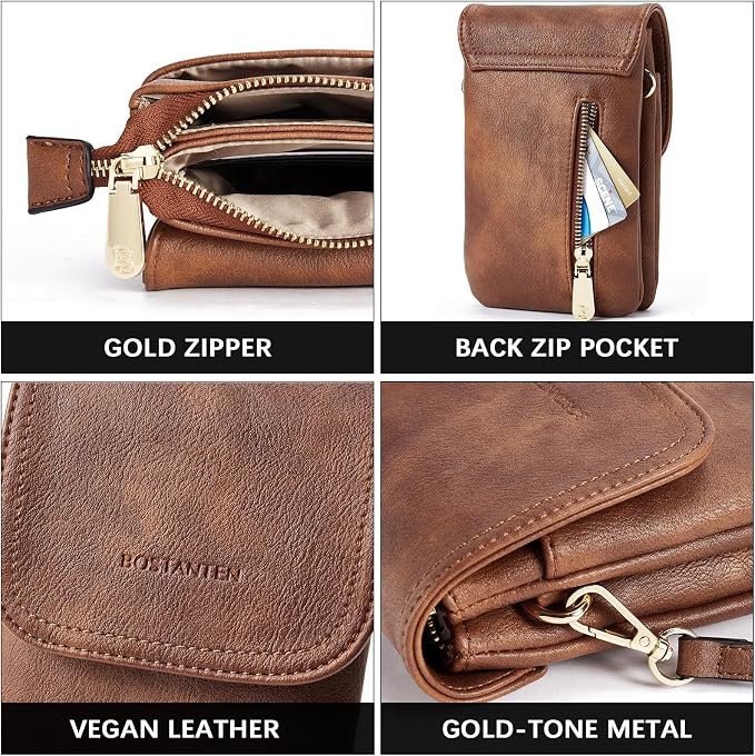 BOSTANTEN Small Crossbody Bag for Women Designer Cell Phone Purse | Vegan Leather, Multiple Pockets, Card Slots, Compact Size for Phone, Cards and Keys, Daily Travel Shopping Use