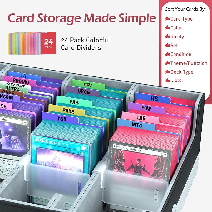 4-Row【3200+】 Trading Card Storage Box, Card Organizer Holder with 24 Dividers, Case Fit for MTG TCG Magic Commander Deck Playing Cards, Deck Box for Sport Card