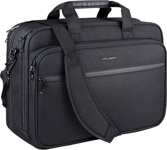 KROSER Laptop Bag Premium Laptop Briefcase Fits Up to 17.3 Inch Laptop Expandable Water-Repellent Shoulder Messenger Bag Computer Bag with RFID Pockets for Travel/Business/Men/Women-Black