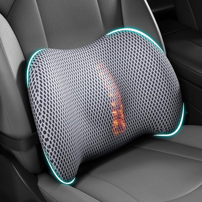 BYMECOST Lumbar Support Pillow for Car, Memory Foam Car Back Cushion | Car Seat Back Pillow for Driving, Adjustable Strap, Ergonomic Lower Back Support Pillow, Office Chairs and Wheelchairs