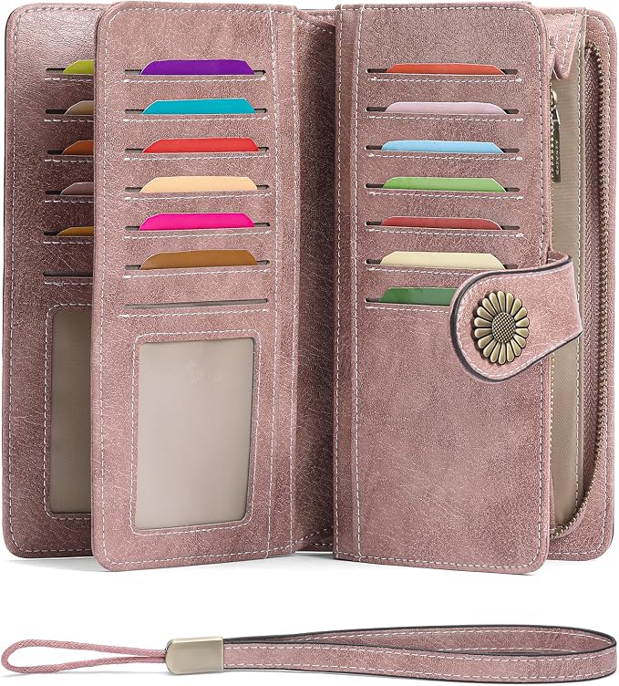 SENDEFN Wallets for Women Leather Credit Card Holder with RFID Blocking Large Capacity Wristlet | with RFID Blocking