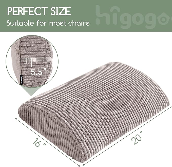 Lumbar Support Pillow for Recliner Chair/Accent Chair/Couch, Extra Large Memory Foam Back Support Cushion for Elderly, Recliner Cushions for Back Rest, Pain Relief, Reading, Washable Cover, Grey
