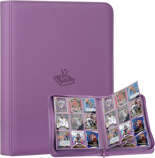 Trading Card Binder 9 Pocket, 360 Pockets Double-Sided Card Album, Premium PU Leather Zipper Card Holder for MTG, TCG, Sports & Game Cards, Must-Have for Collectors（Purple）