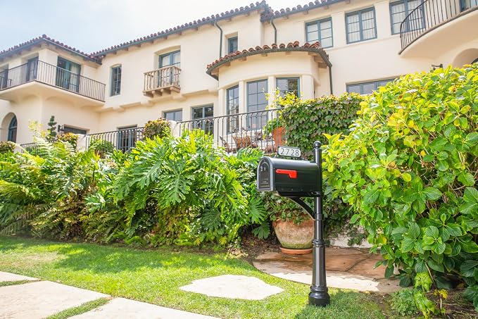 Architectural Mailboxes Roxbury Post Mount Mailbox, Black, Large | Galvanized steel build for outside with rust-resistant powder-coat finish and a magnetic door closure. USPS approved.