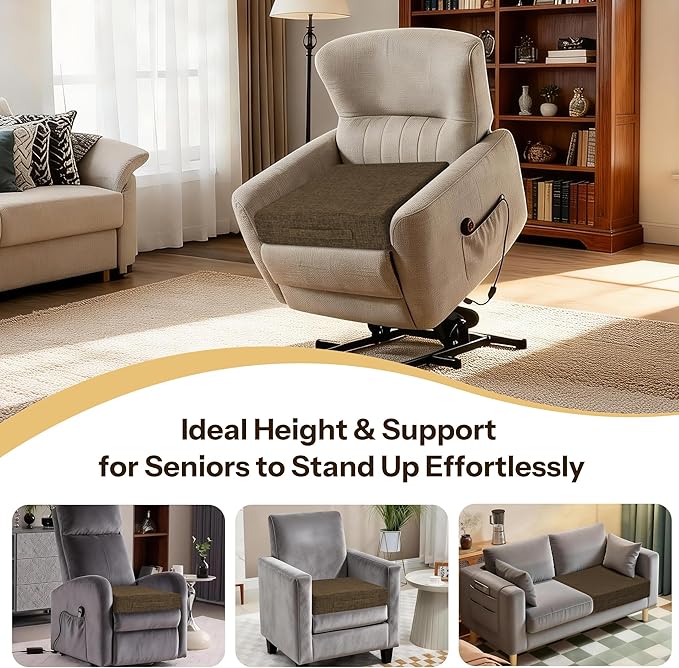 Recliner Cushions for Elderly 20X20X4 Inch Thick Seat Cushion for Recliner Chair with Non-Slip Bottom and Washable Cover Square Chair Cushions for Couch, Armchair, Floor (1, Brown)
