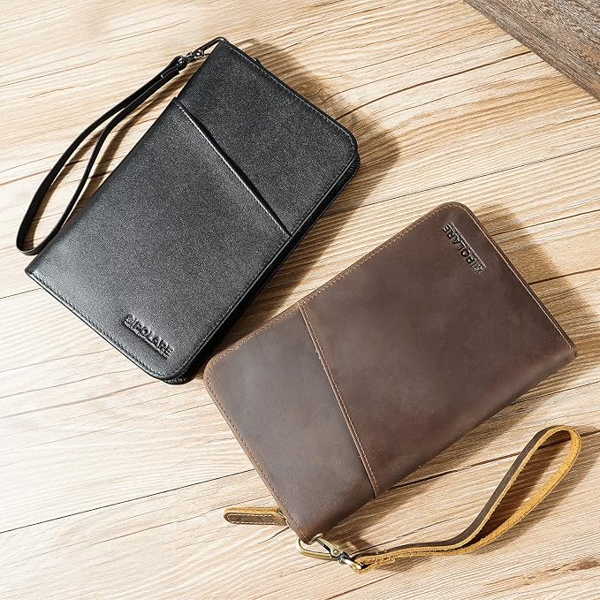 Polare Full Grain Leather Passport Holder Cover Case for Men and Women RFID Blocking Family Travel Wallet Holds 6 Passports (Dark Brown)