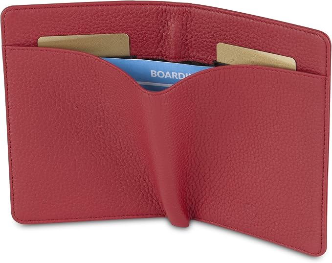 Vaultskin KENSINGTON Passport Holder for Travel, RFID Wallet (Red) | Slim genuine leather book cover, small case for men and women, inner sleeve, cards, cash, scan blocking protection, gift box