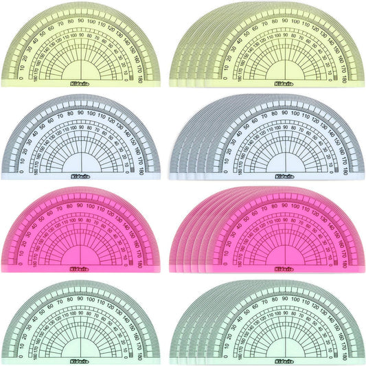 24 Pack Plastic Protractors Math Protractor 180 Degrees 4 Inch (Red Green Yellow Blue)