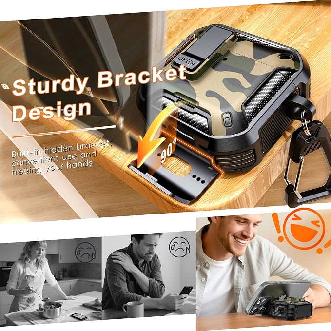 R-FUN for AirPods 4 Case with Lock Magnetic Lid MagSafe, Camo | Compatible with Apple AirPods 4th Generation Protective Case with Cleaner Kit & Carabiner, Powerful Drop Protection