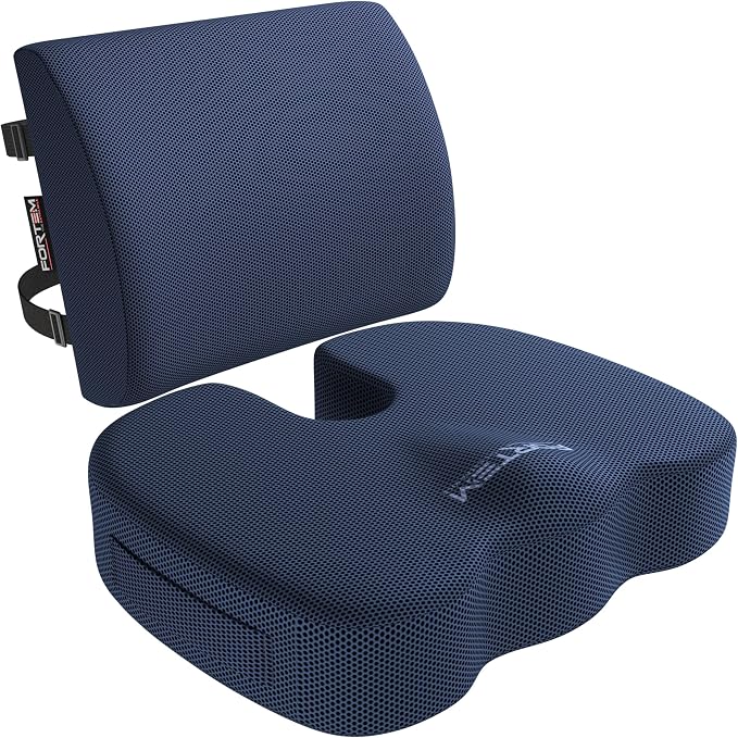 FORTEM Seat Cushion, Office Chair Cushion, Lumbar Support Pillow for Office Chair, Memory Foam Car Seat Cushions, Sciatica Coccyx Tailbone Pain Relief, Cushions for Back Support, Washable, Non Slip XL