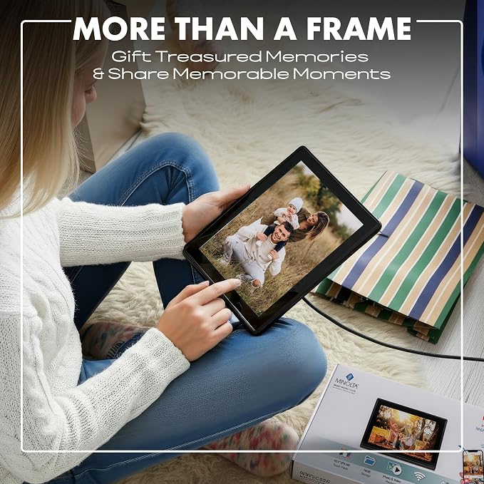 Minolta Smart Photo Frame 10.1 inch - Digital Picture Frame with IPS Touch Screen HD Display, Built-in Free Frameo App and WiFi, Video & Photo Sharing, 16GB Storage (Black)