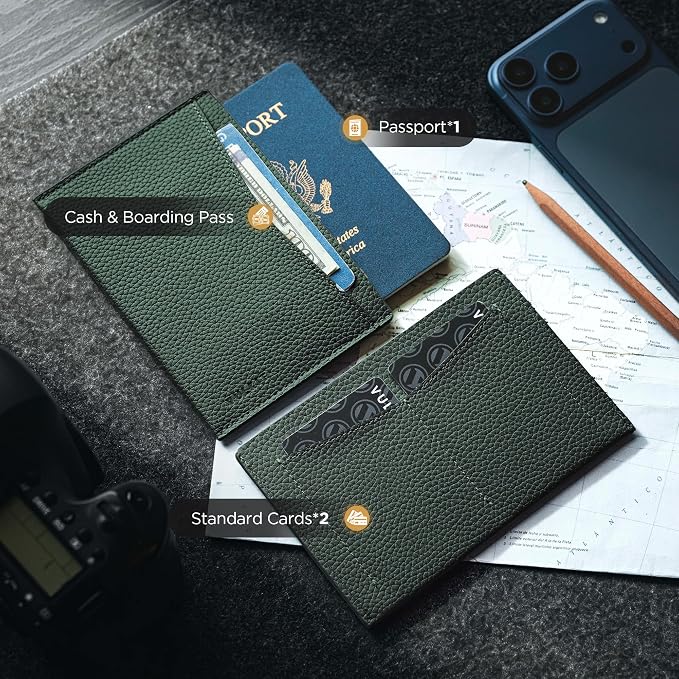 VULKIT Passport Cover Ultra Slim Design Leather Passport Sleeve RFID Blocking with 2 Card Slots, Anti-Theft Travel Essentials
