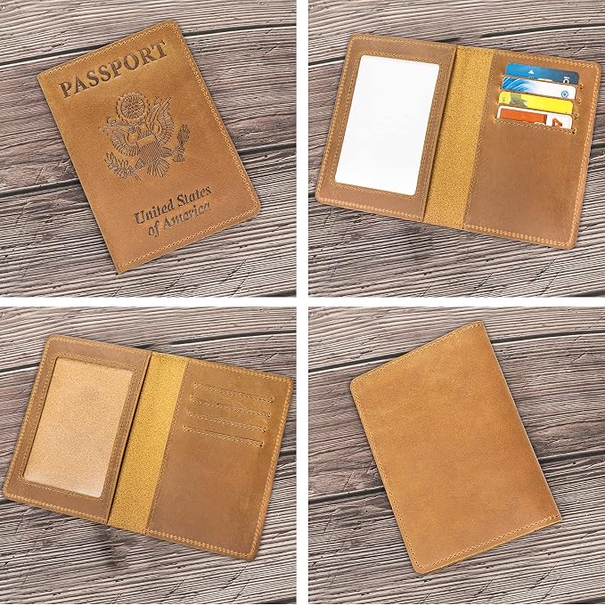 Genuine Leather Passport Holder with RFID Blocking, Slim Design, Brown Color, Unisex