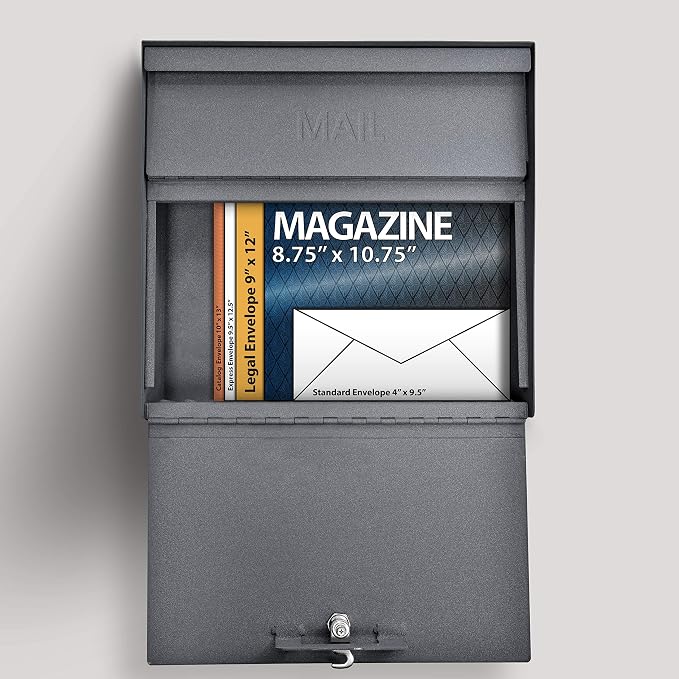 Mail Boss 7161 Metro Locking Security Wall Mount Mailbox, Granite,Medium
