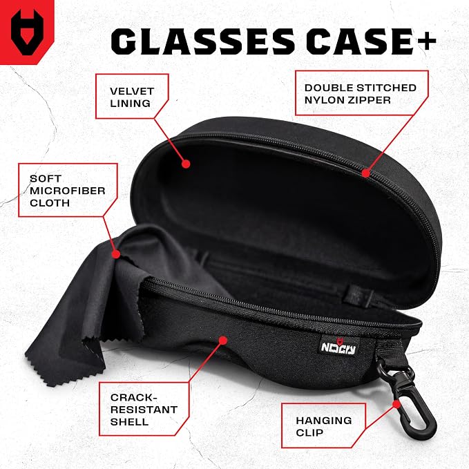 NoCry Glasses Case Hard Shell with Velvet Lining, Reinforced Zipper & Belt Clip — Protective Sunglasses or Eyeglass Case for Sunglass or Safety Glasses, Perfect Storage for Travel — For Men and Women