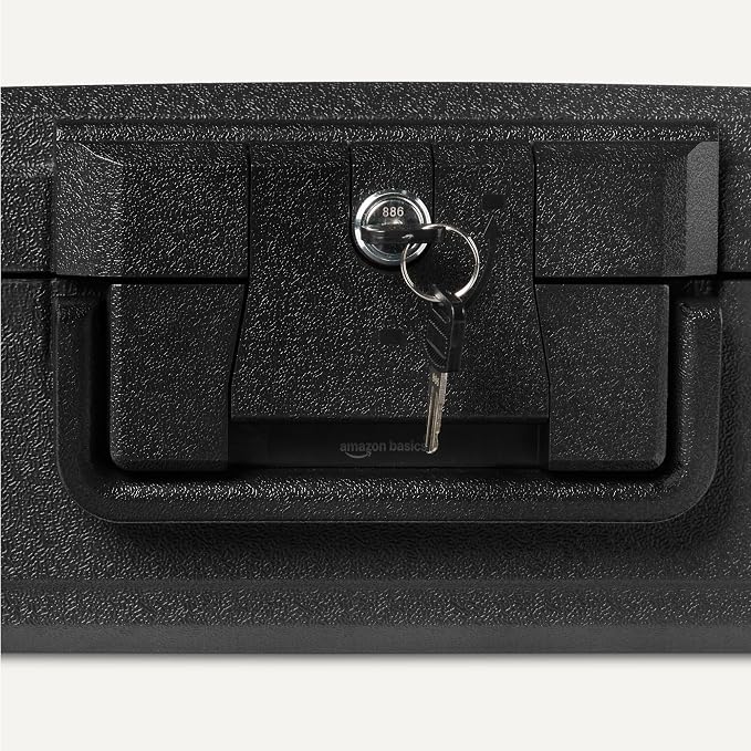 Amazon Basics Fire-Resistant Waterproof Fire Chest with Mechanical Key, Protects During Floods, 0.39 cu. ft, Black