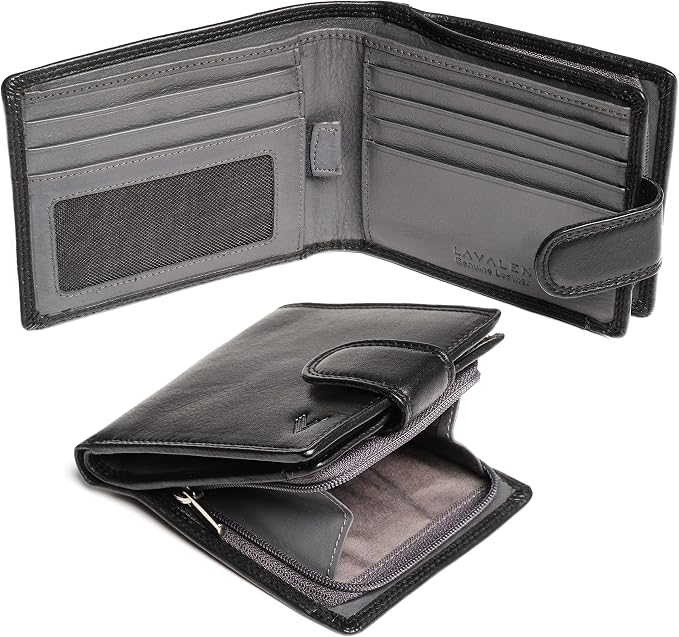 Soft Leather Wallet for Men, Genuine Bifold with Zipper Coin Pocket | Holds Bills, Credit Cards, Coins – RFID Blocking – Stylish, Durable & Practical Leather Wallet for Men