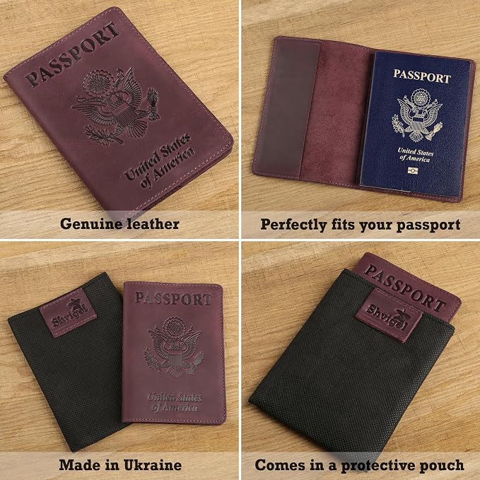 US Leather Passport Book Cover - Thin American Travel Passport Holder - Premium International USA Passport Protector Case for Women Men (Maroon Vintage)
