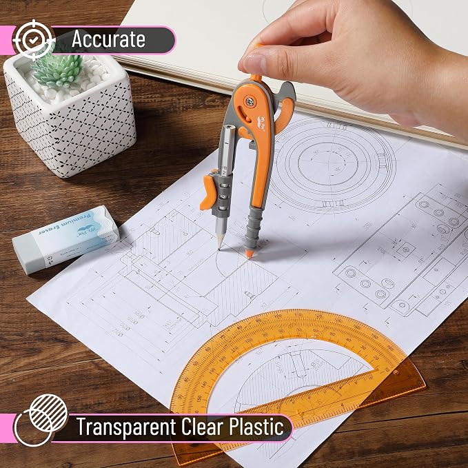 Mr. Pen- Bulk Geometry Compass and Protractor Set, 12 Sets, 6 Inch | Bulk Drawing Tool for School, Clear Plastic, Easy Grip, Precision Design for Math, Art, Drafting, Architecture