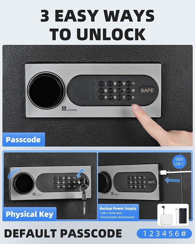 DAYI Safe Box, 1.2 Cu. Ft. Home Safes with Fireproof Bag for Laptop & Docs | Digital Keypad, Dual Alarm System, Solid Alloy Steel, Pry-resistant Door, LED Interior Light, For Office Hotel Use - D-22