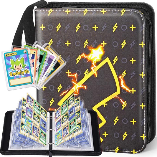 Card Binder – 9 Pocket Zipper Collection Album, Premium PU Holder, Double-Sided Display for 900 Cards, Includes 5 Hard Plastic Sleeves for Game Cards, Sports Cards（Lightning）