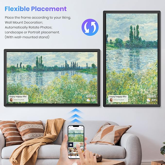 64GB 32" Large Digital Picture Frame, Uhale WiFi Electronic Photo Frames with 1920 x 1080 FHD IPS Screen, Support Auto-Rotate Wall Mounted SD&USB Card, Share Photos/Videos from Phone Instantly