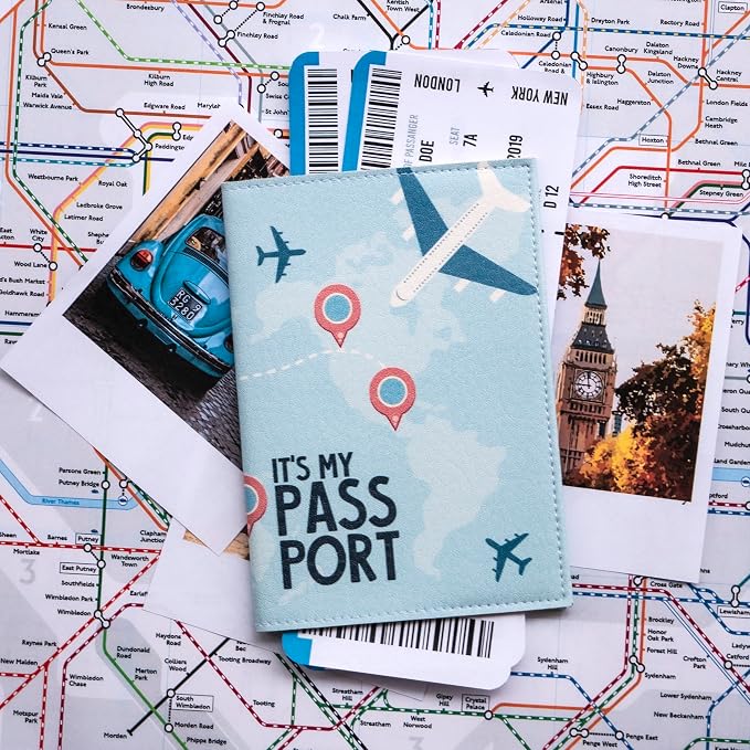 Passport Cover for Kids, Women and Men, Cute Travel Passport Holder (Airplane)