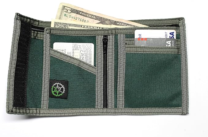 Sprocket Nylon Billfold Wallet with Zippered Pockets (Green)