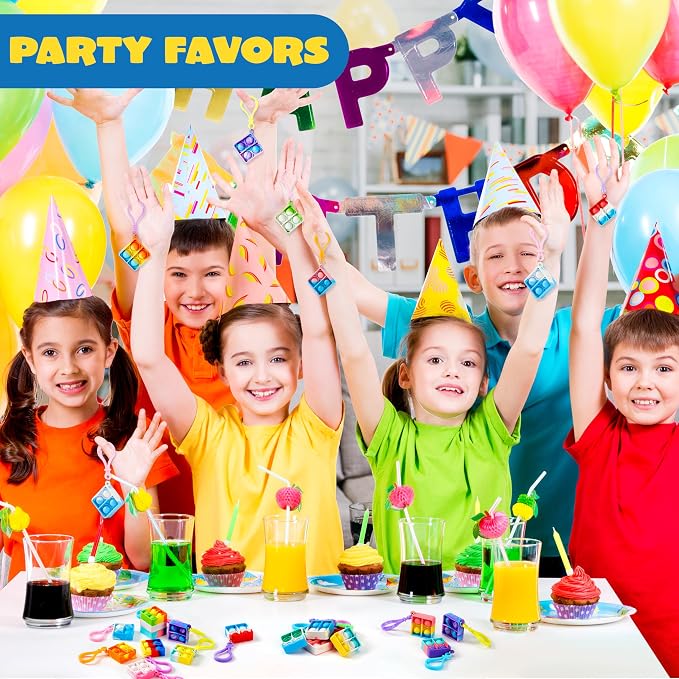 JOYIN Square Pop Fidget Keychain 90 Pack Pop Fidget Toys Bulk Party Favors for Kids 4-8,8-12 Years, Birthday Goodie Bags Stuffers Back to School Gifts for Students Classroom Prizes Sensory Toys
