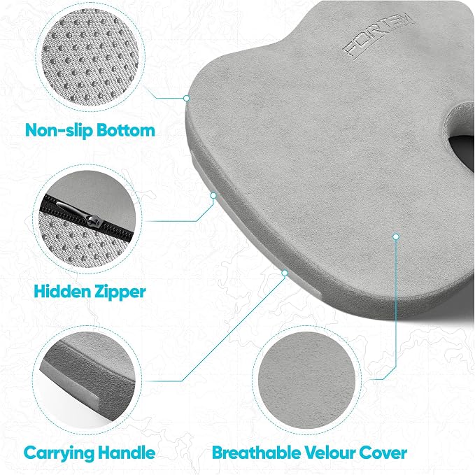 FORTEM Seat Cushion, Office Chair Cushion, Memory Foam Car Seat Cushions, Sciatica Coccyx Tailbone Pain Relief, Chair Cushions for Back Support, Sitting Pad for Gaming, Washable Cover, Non Slip, XL