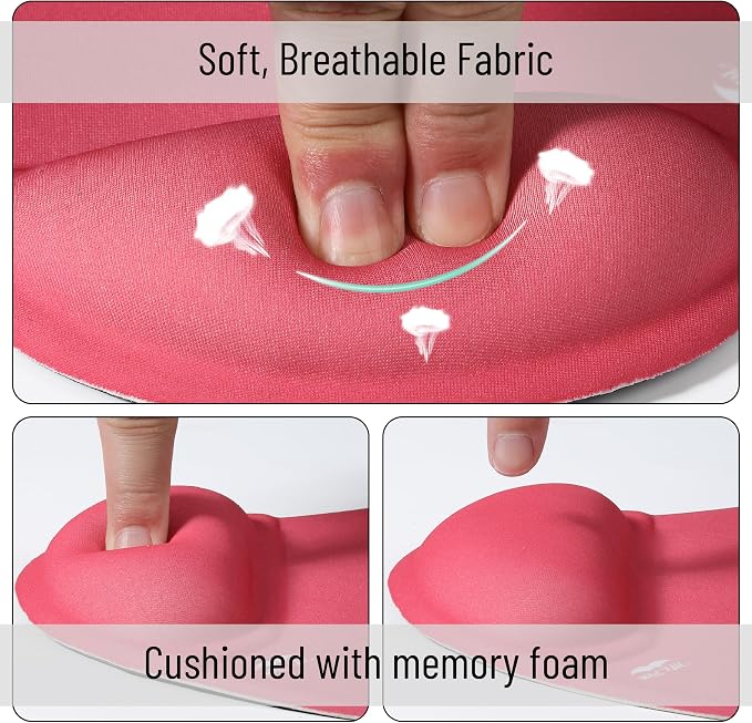 Mr. Pen- Ergonomic Mouse Pad with Wrist Rest | Red Breathable Fabric with Memory Foam Cushion, Non-Slip Rubber Base, Gel Mouse Pad with Wrist Support