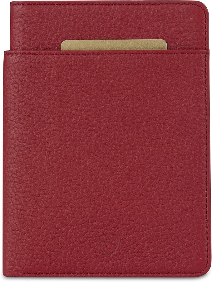 Vaultskin KENSINGTON Passport Holder for Travel, RFID Wallet (Red) | Slim genuine leather book cover, small case for men and women, inner sleeve, cards, cash, scan blocking protection, gift box