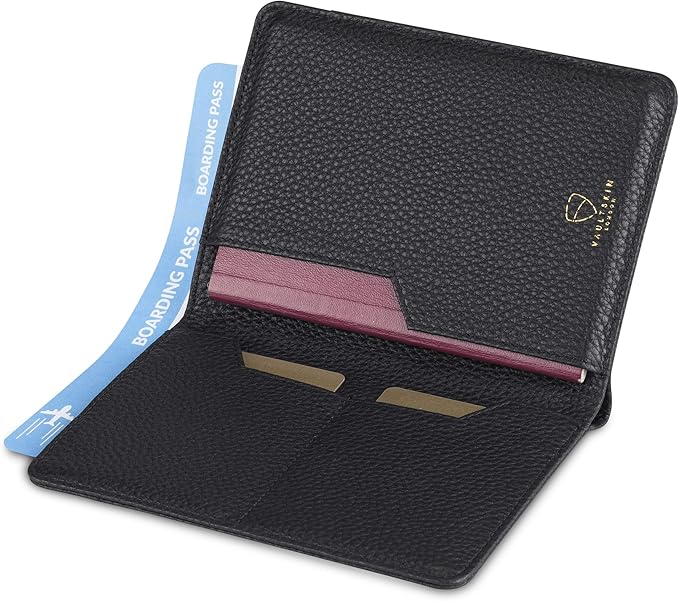 Vaultskin KENSINGTON Passport Holder for Travel, RFID Wallet (Matt Black) | Slim genuine leather book cover, small case for men and women, inner sleeve, cards, cash, scan blocking protection, gift box
