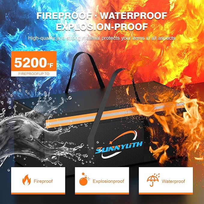 Large Fireproof Document Bags, 24x12x12" Waterproof Storage Firesafe Bag, Large Capacity Waterproof Photo Storage Box with Reflective Strip for Valuables & Passport, Silicone Coating & Zipper Closure