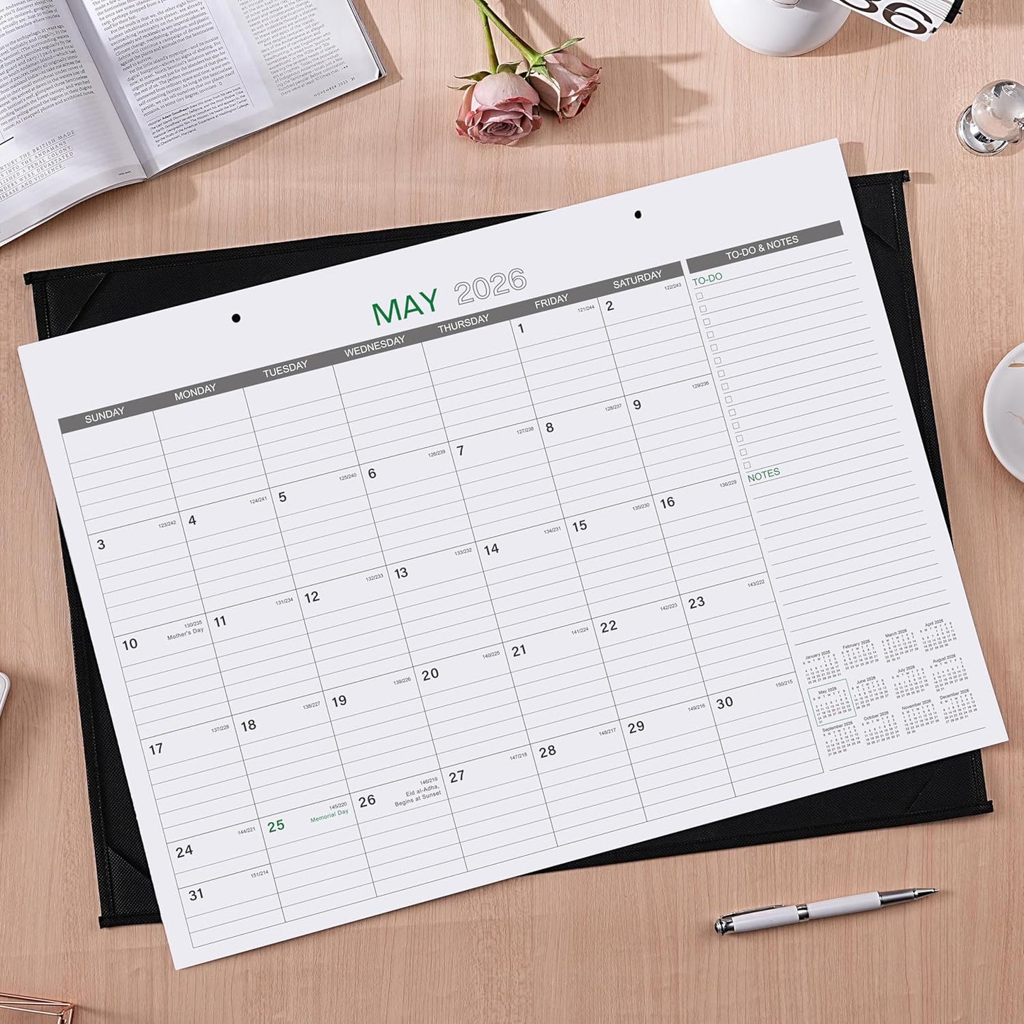 2026 Desk Calendar - Large Desk Calendar 2026, Jan. 2026 – Dec. 2026, 22" x 17", Office Supplies, Corner Protector, Ruled Blocks, 2-in-1