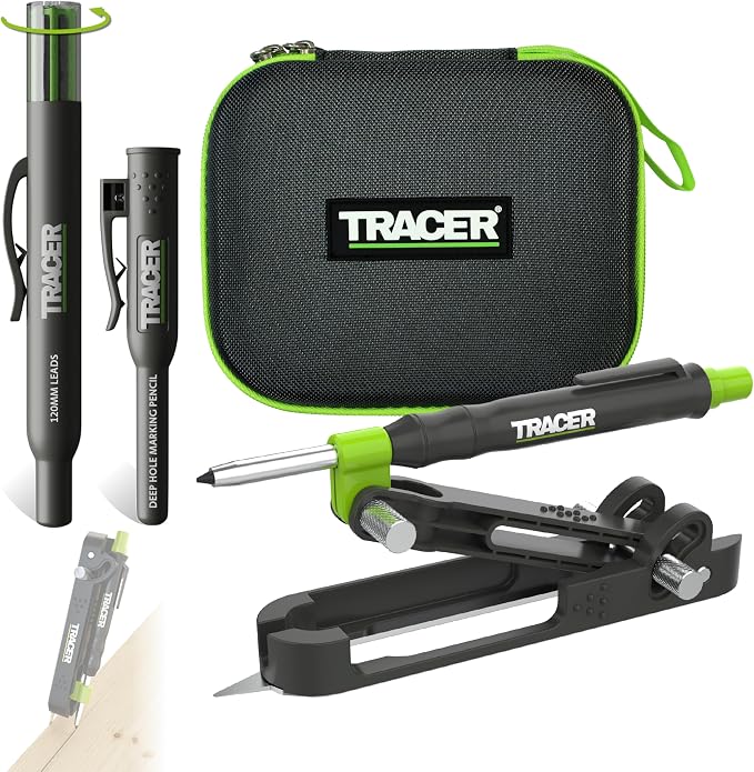 Tracer Professional Woodworking Scribe Tool Set ProScribe with Deep Hole Pencil, 6X 2.8 mm Lead Refills, Holster & Case - Precision Scribing Tool for Carpenters & Craftsmen