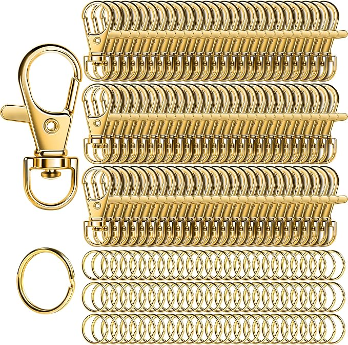 LEOBRO 160PCS Lobster Claw Clasps and Key Rings, Key Chains, 80PCS Keychain Clips and 80PCS Key Chain Ring for Keychain, Jewelry Making, Art Crafts, Gold