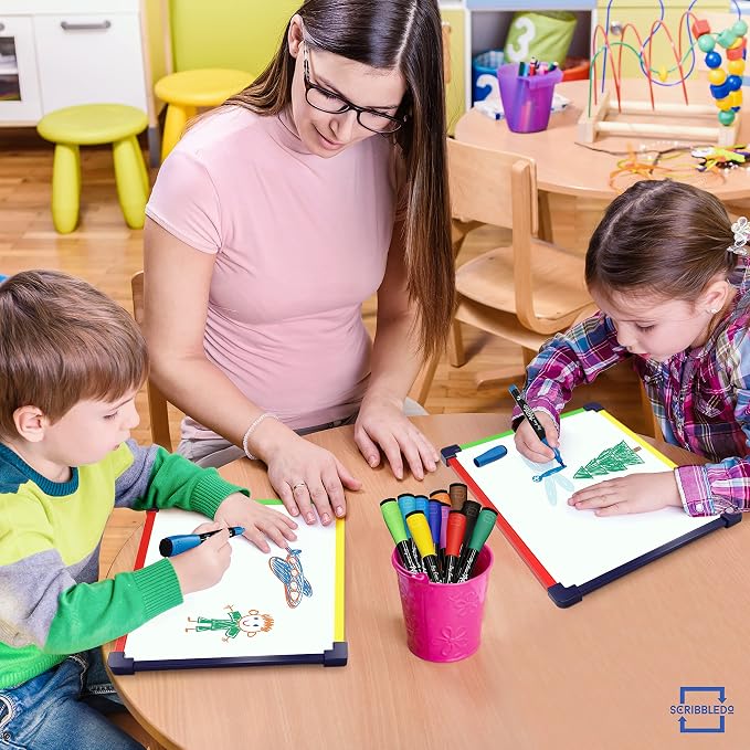 SCRIBBLEDO Colored Frame Magnetic Dry Erase White Board 9" X 12" WHITEBOARD for Kids Writing Learning & Drawing Art Educational Kids Toy