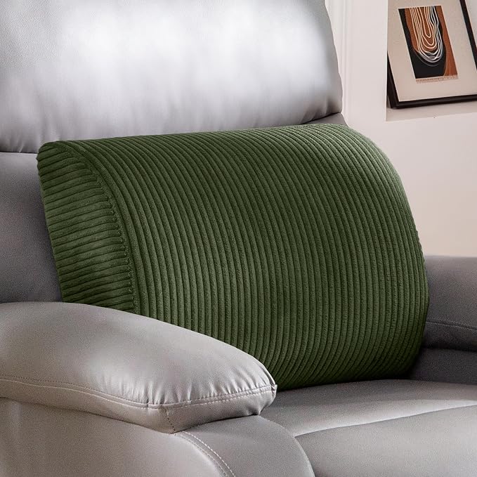 Lumbar Support Pillow for Recliner Chair/Accent Chair/Couch, Large Memory Foam Back Support Cushion for Elderly, Recliner Cushions for Back Rest, Pain Relief, Reading, Washable Cover, Dark Green