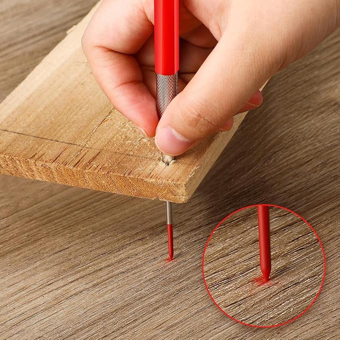 Enhon 2mm Carpenter Pencil Set with 12 Refills and Sharpener, Red | Woodworking Marking Tool Solid Deep Hole Construction Mechanical Pencil, Extended Needle-Nose Tip for Use in Jobs