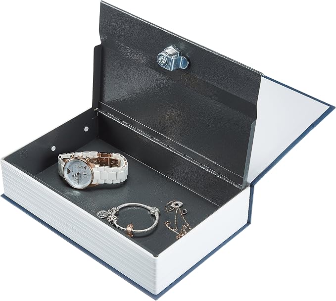 Amazon Basics Portable Diversion Book Safe, Secret Hidden Lock Box with Key Lock for Valuables, Hidden Storage Compartment Disguised as a Book, Large, Blue (Pack of 10)