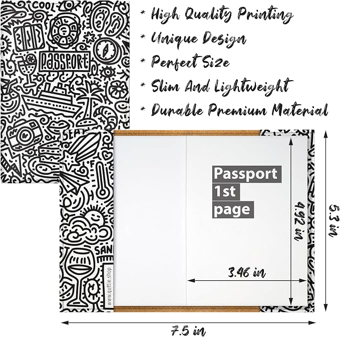 Passport Cover for Kids, Women and Men, Cute Travel Passport Holder (Doodle Pattern)