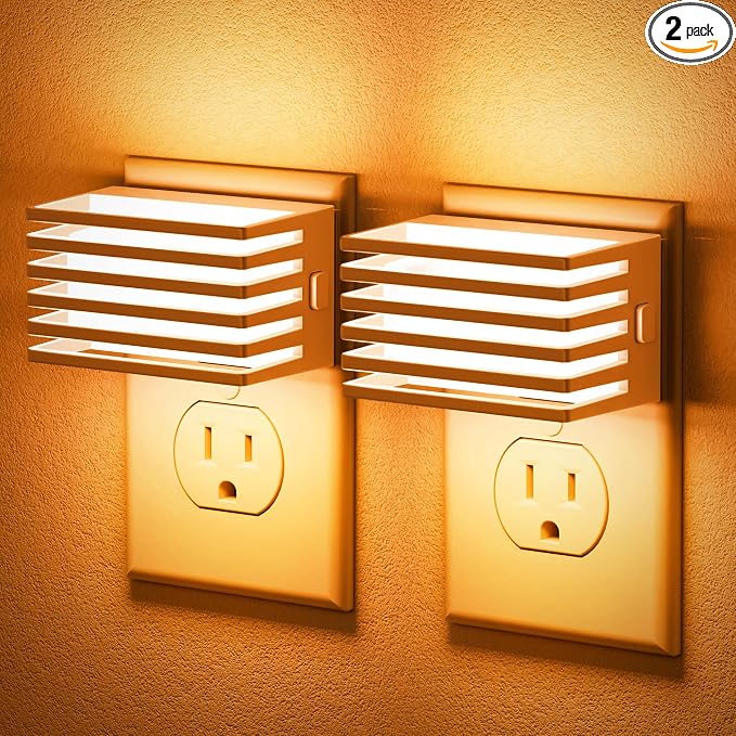JandCase Amber Night Light, Night Lights Plug into Wall with Dusk to Dawn Sensor, Dimmable Plug in Night Light, Adjustable Brightness, [2 Pack] Amber Nightlight for Bedroom Bathroom Hallway