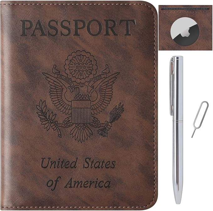 Airtag Passport Holder for Travel Essentials, RFID Passport Cover | Rfid Blocking Wallet, Synthetic Leather Case, Vacation Travel Accessories, For Women Men