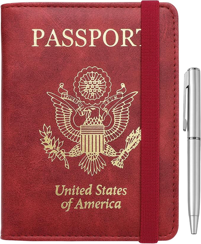 WALNEW Passport Holder for Travel, RFID Passport Cover Wallet for Women Men, PU Leather Passport Book Card Holder Case with Pen, Travelling Essentials for Flying | PU Leather Passport Cover Case with Pen Holder, Travel Must Haves Accessories, Passport ...