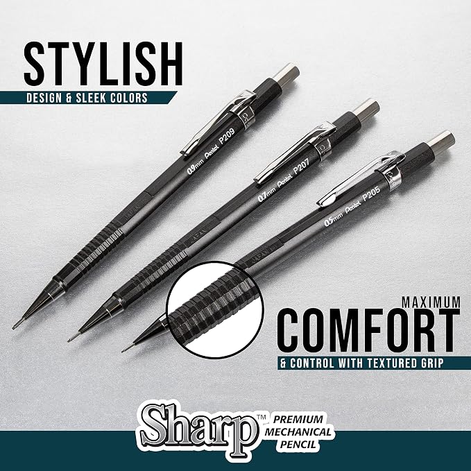 Pentel Sharp Mechanical Pencil, (0.9mm), Bold Line, Yellow Barrel, Pack of 2 (P209BP2-K6)
