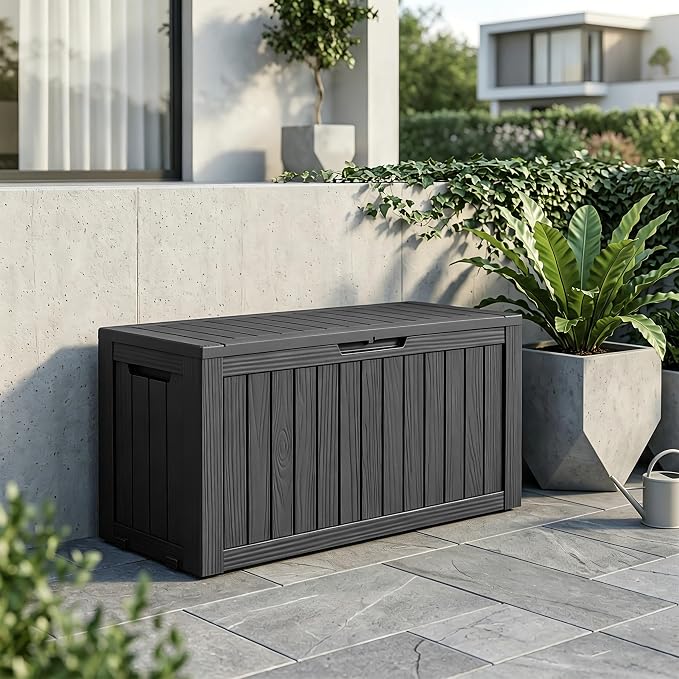 90 Gallon Outdoor Package Delivery Box with Lockable, Waterproof & Weatherproof Secure Parcel Drop Box for Porch, Resin Outside Storage Boxes Black