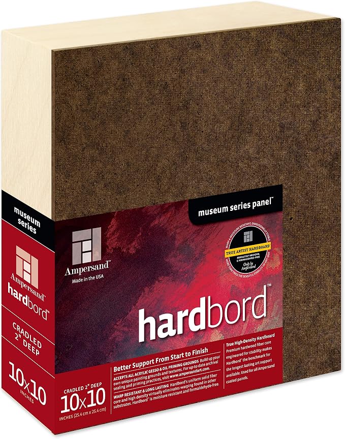Ampersand Art Supply Hardboard Wood Painting Panel: Museum Series Hardbord, 10" x 10", 2 Inch Cradled Profile