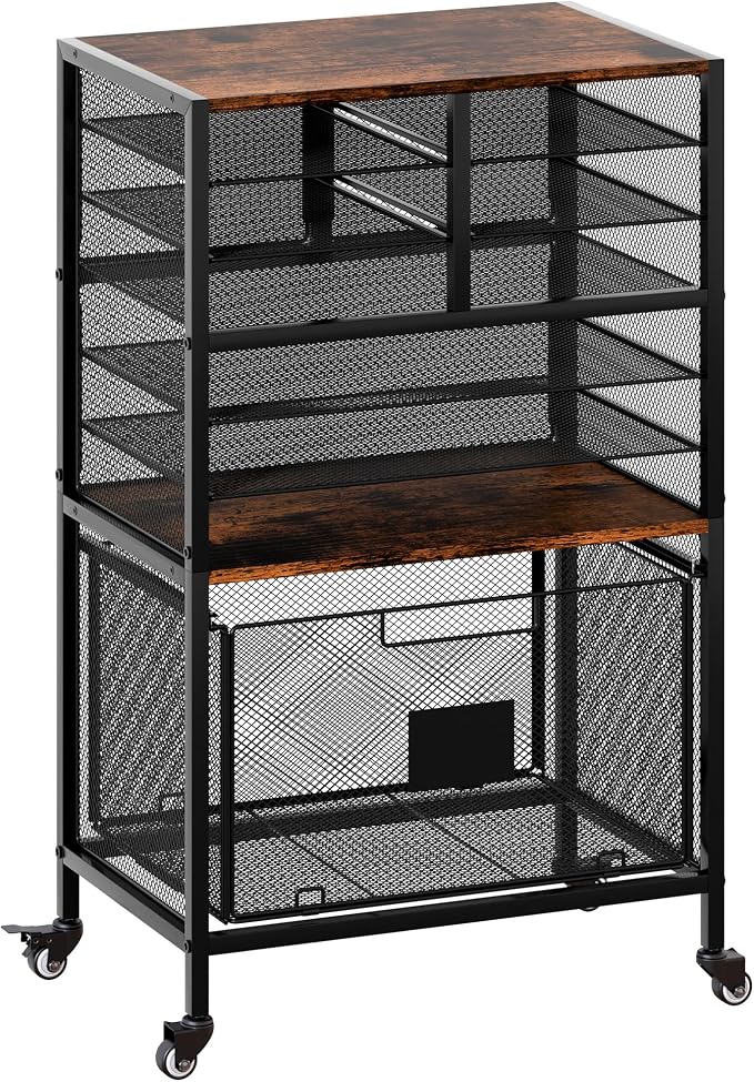 EasyPAG Rolling Cart with Storage Drawer, Under Desk Filling Cabinet with Mail Sorter, Pull Out Hanging File Rack for Letter Size Folders, Mobile Utility Craft Cart for Home Office, Black