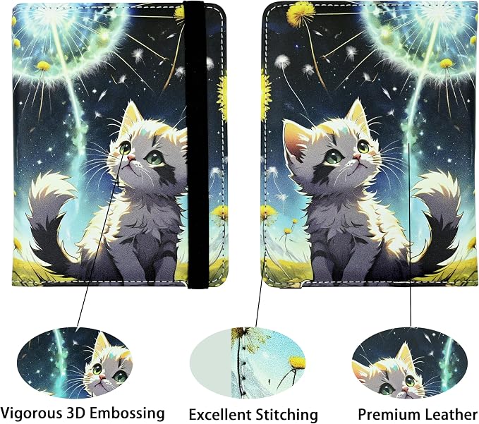 Cute Cat Passport Holder for Women and Men PU Leather Passport Cover for Travel